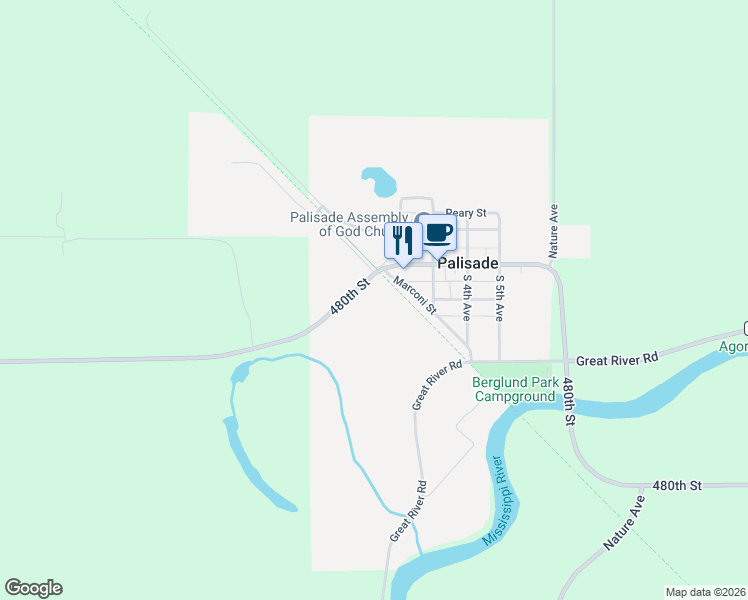 map of restaurants, bars, coffee shops, grocery stores, and more near 30207 480th Street in Palisade