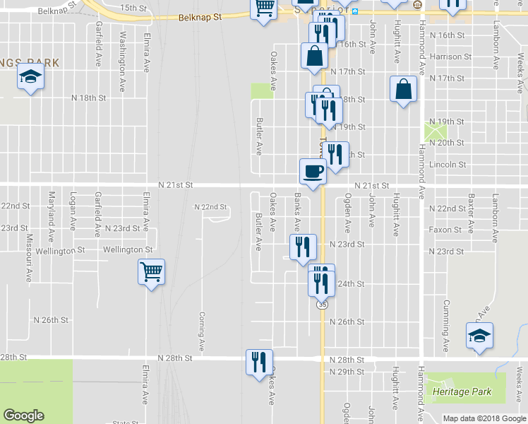 map of restaurants, bars, coffee shops, grocery stores, and more near 2011 North 22nd Street in Superior