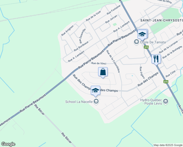 map of restaurants, bars, coffee shops, grocery stores, and more near 1021 Rue Picasso in Lévis