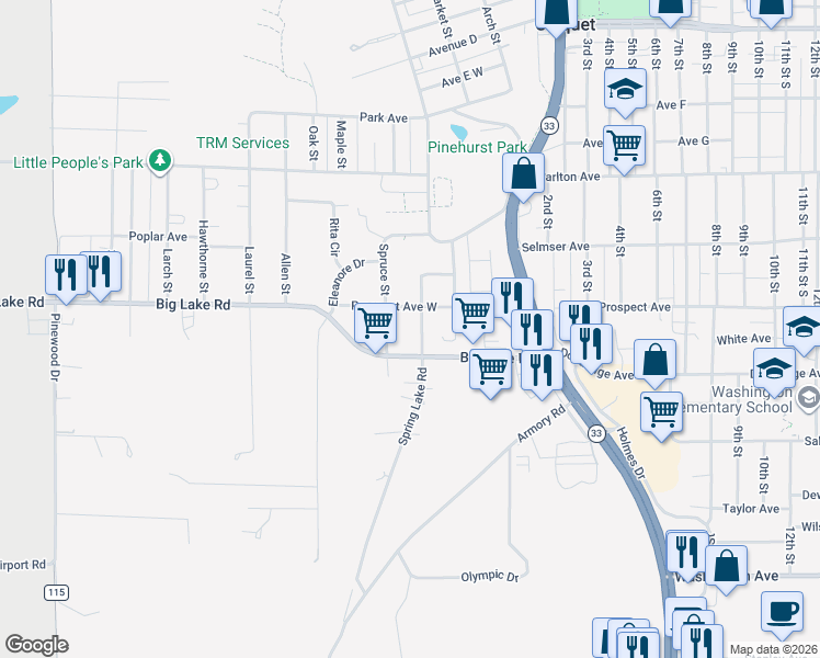 map of restaurants, bars, coffee shops, grocery stores, and more near 917 Spring Lake Road in Cloquet