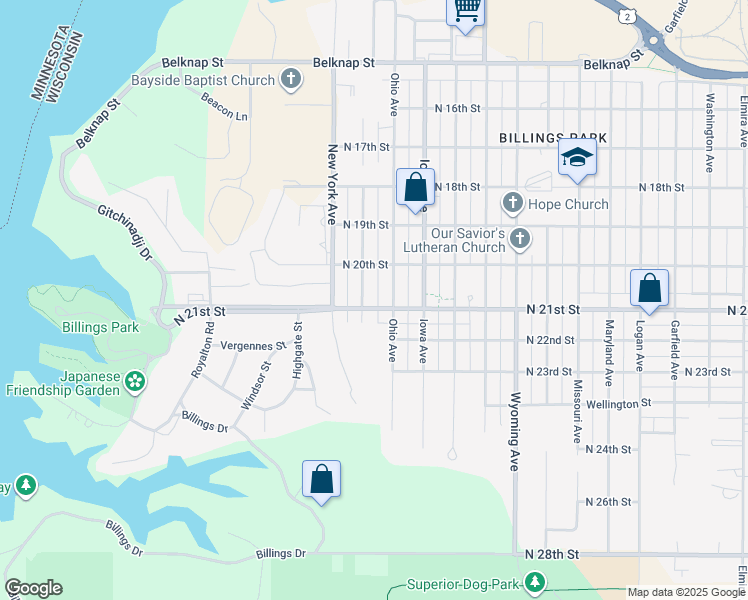 map of restaurants, bars, coffee shops, grocery stores, and more near 2007 Ohio Avenue in Superior