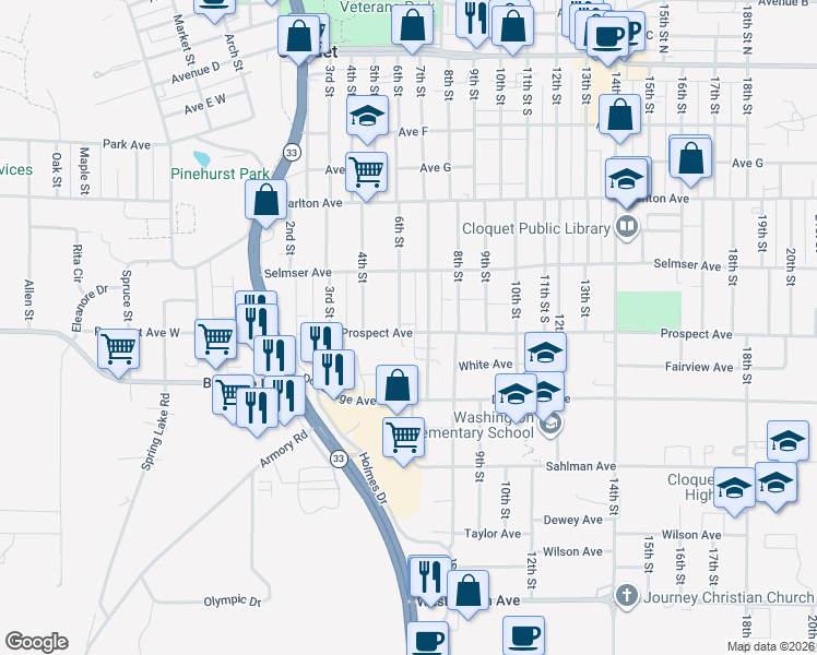 map of restaurants, bars, coffee shops, grocery stores, and more near 437 7th Street in Cloquet
