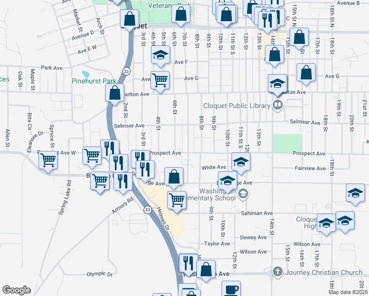 map of restaurants, bars, coffee shops, grocery stores, and more near 437 7th Street in Cloquet