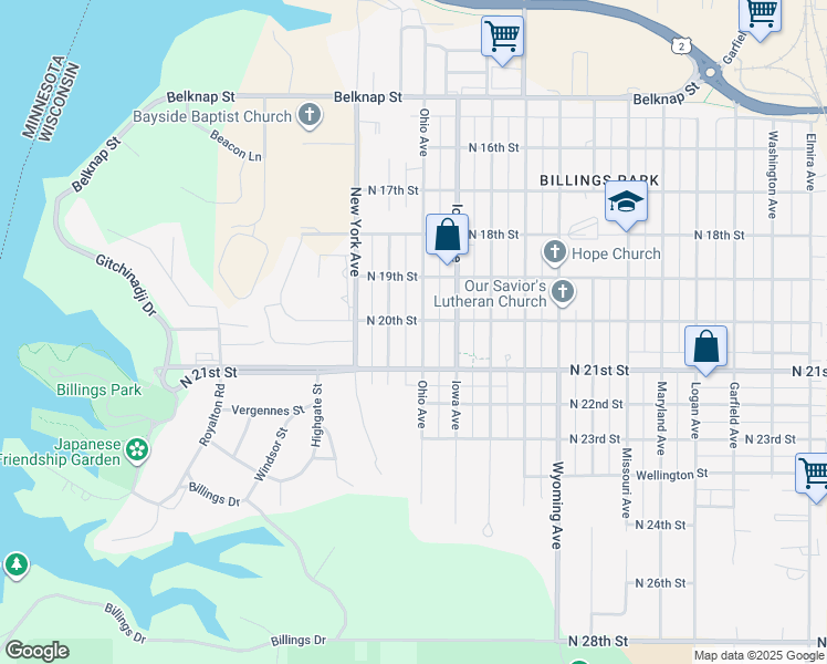 map of restaurants, bars, coffee shops, grocery stores, and more near 2007 Ohio Avenue in Superior