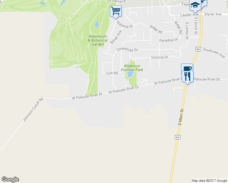 map of restaurants, bars, coffee shops, grocery stores, and more near 1004 West Palouse River Drive in Moscow