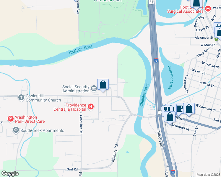 map of restaurants, bars, coffee shops, grocery stores, and more near 1707 Cooks Hill Road in Centralia