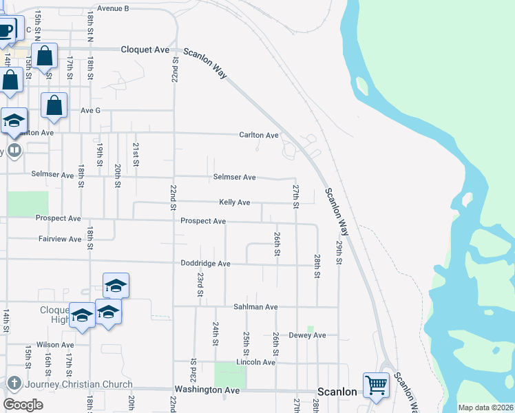 map of restaurants, bars, coffee shops, grocery stores, and more near 2502 Kelly Avenue in Cloquet