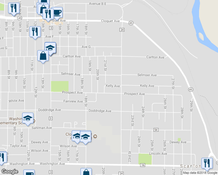map of restaurants, bars, coffee shops, grocery stores, and more near 2108 Kelly Avenue in Cloquet