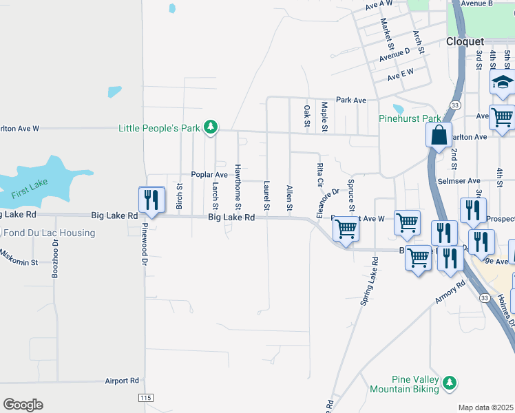 map of restaurants, bars, coffee shops, grocery stores, and more near 788 Laurel Street in Cloquet
