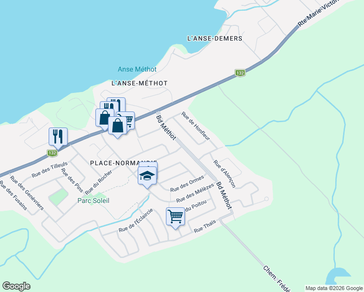 map of restaurants, bars, coffee shops, grocery stores, and more near 827 Rue des Pruches in Saint-Nicolas