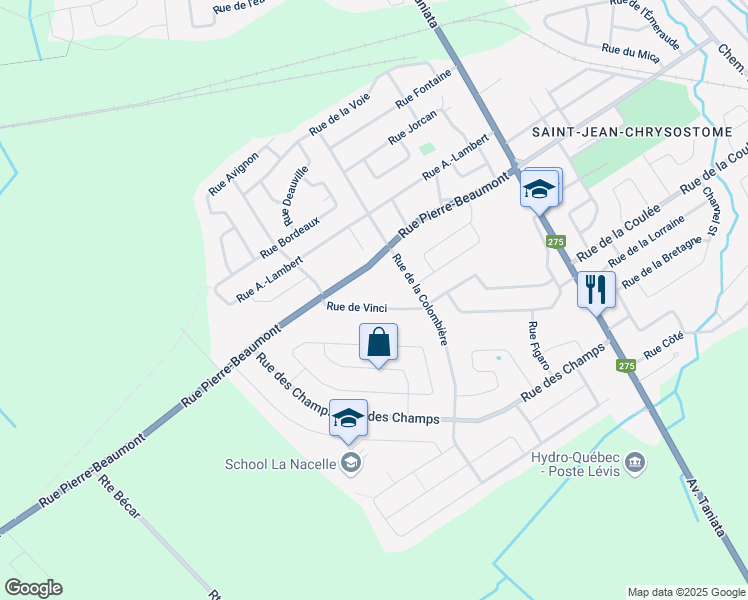 map of restaurants, bars, coffee shops, grocery stores, and more near 1081 Rue de Vinci in Lévis