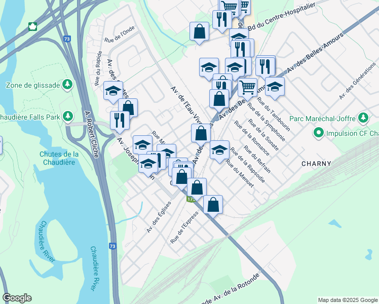 map of restaurants, bars, coffee shops, grocery stores, and more near 3105 Rue Louise Létourneau in Lévis