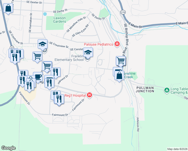 map of restaurants, bars, coffee shops, grocery stores, and more near 885 Southeast Klemgard Street in Pullman