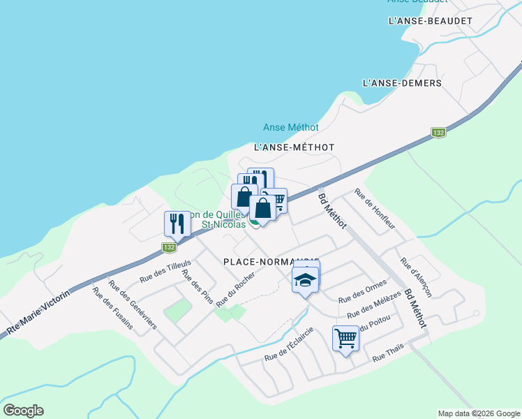 map of restaurants, bars, coffee shops, grocery stores, and more near 845 Route Marie-Victorin in Saint-Nicolas