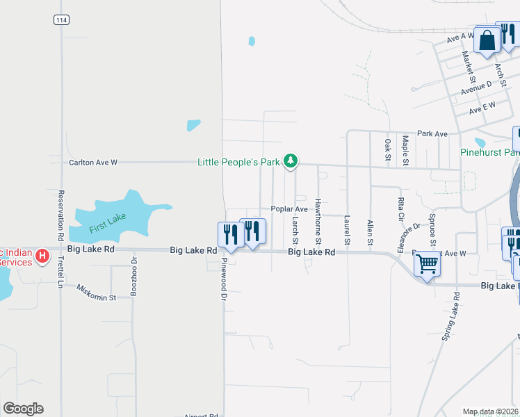 map of restaurants, bars, coffee shops, grocery stores, and more near 801 Birch Street in Cloquet