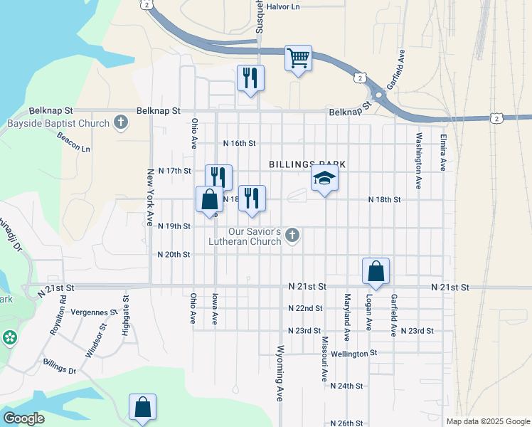 map of restaurants, bars, coffee shops, grocery stores, and more near 3221 North 19th Street in Superior
