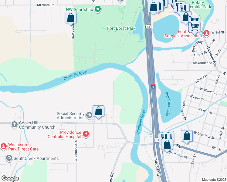 map of restaurants, bars, coffee shops, grocery stores, and more near 701 Nick Road in Centralia