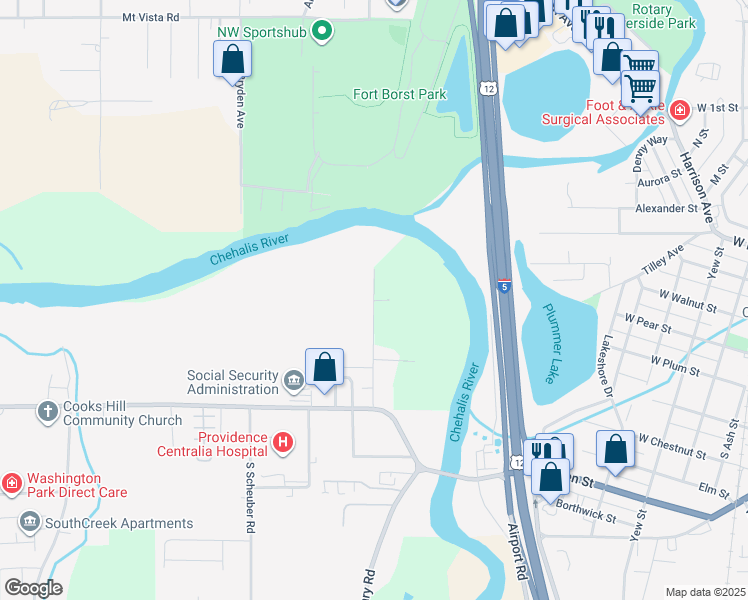 map of restaurants, bars, coffee shops, grocery stores, and more near 701 Nick Road in Centralia