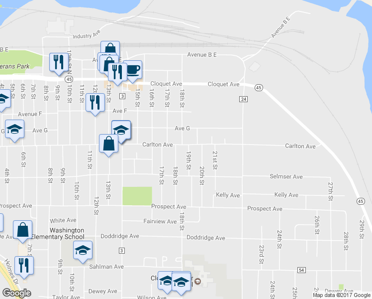 map of restaurants, bars, coffee shops, grocery stores, and more near 307 19th Street in Cloquet