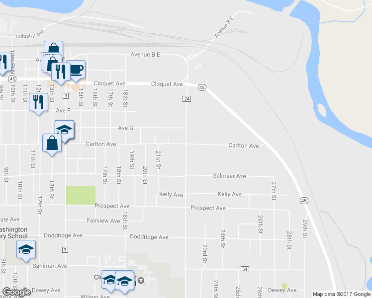 map of restaurants, bars, coffee shops, grocery stores, and more near 303 22nd Street in Cloquet