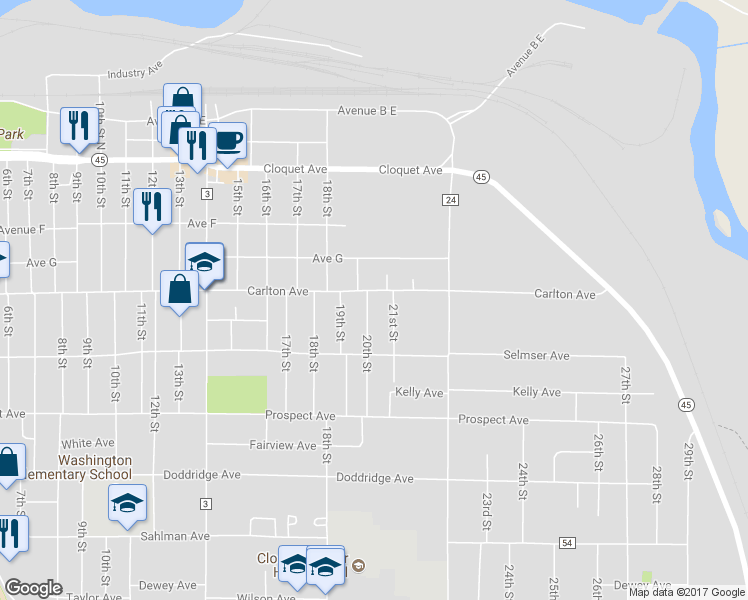 map of restaurants, bars, coffee shops, grocery stores, and more near 306 20th Street in Cloquet