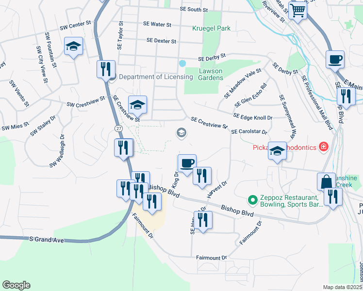 map of restaurants, bars, coffee shops, grocery stores, and more near 315 Southeast Crestview Street in Pullman