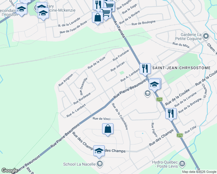 map of restaurants, bars, coffee shops, grocery stores, and more near 1055 Rue A.-Lambert in Lévis