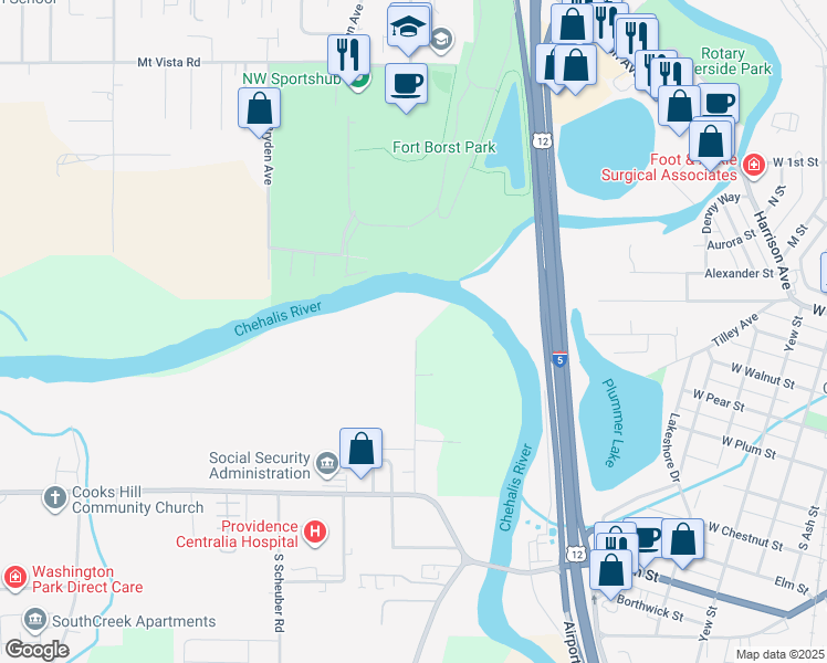 map of restaurants, bars, coffee shops, grocery stores, and more near 701-799 Nick Road in Centralia