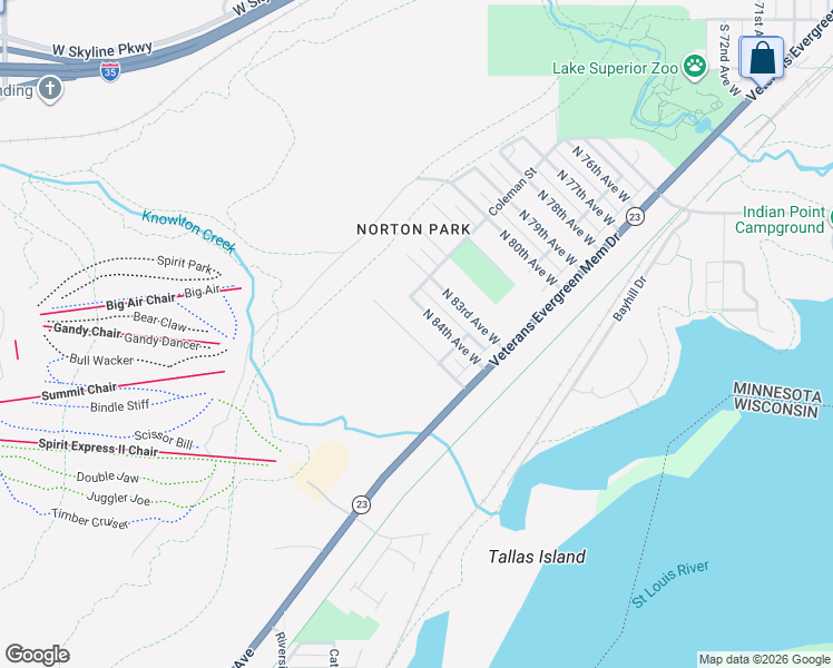 map of restaurants, bars, coffee shops, grocery stores, and more near 410 North 85th Avenue West in Duluth