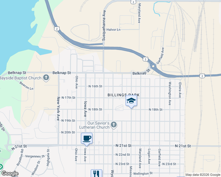 map of restaurants, bars, coffee shops, grocery stores, and more near 1610 Susquehanna Avenue in Superior