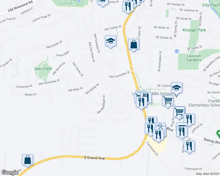 map of restaurants, bars, coffee shops, grocery stores, and more near 1220 Southwest Wadleigh Drive in Pullman