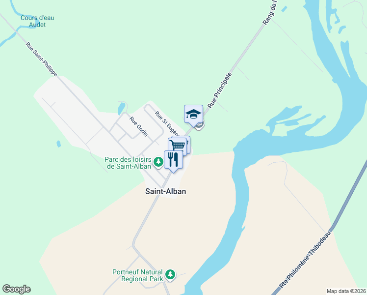 map of restaurants, bars, coffee shops, grocery stores, and more near 213 Rue Principale in Saint-Alban