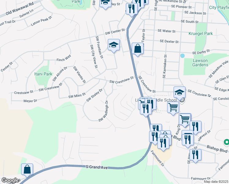 map of restaurants, bars, coffee shops, grocery stores, and more near 1220 Southwest Wadleigh Drive in Pullman