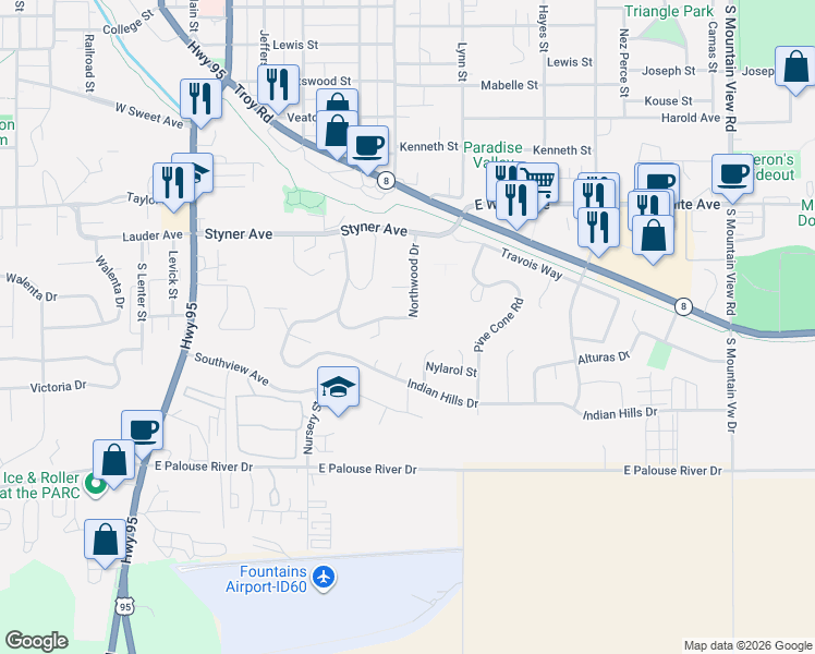 map of restaurants, bars, coffee shops, grocery stores, and more near 1721 Atsirk Street in Moscow