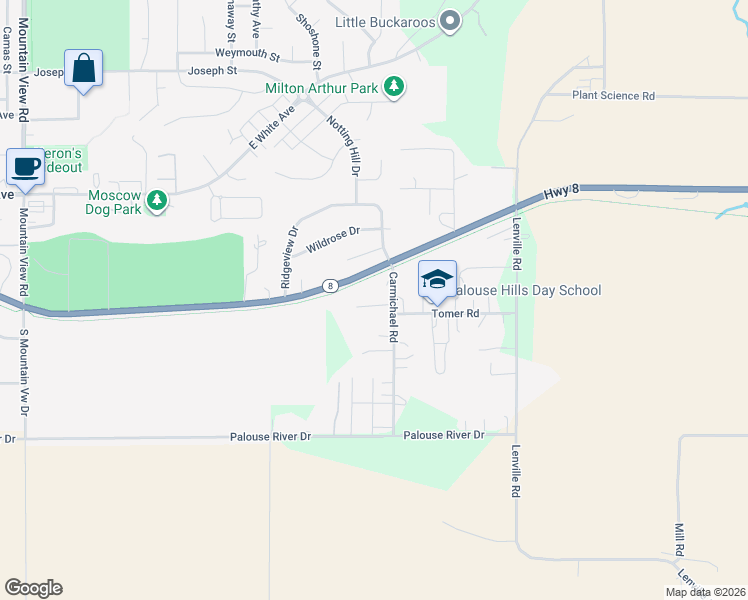 map of restaurants, bars, coffee shops, grocery stores, and more near 2-14 Arny's Trailer Court in Moscow