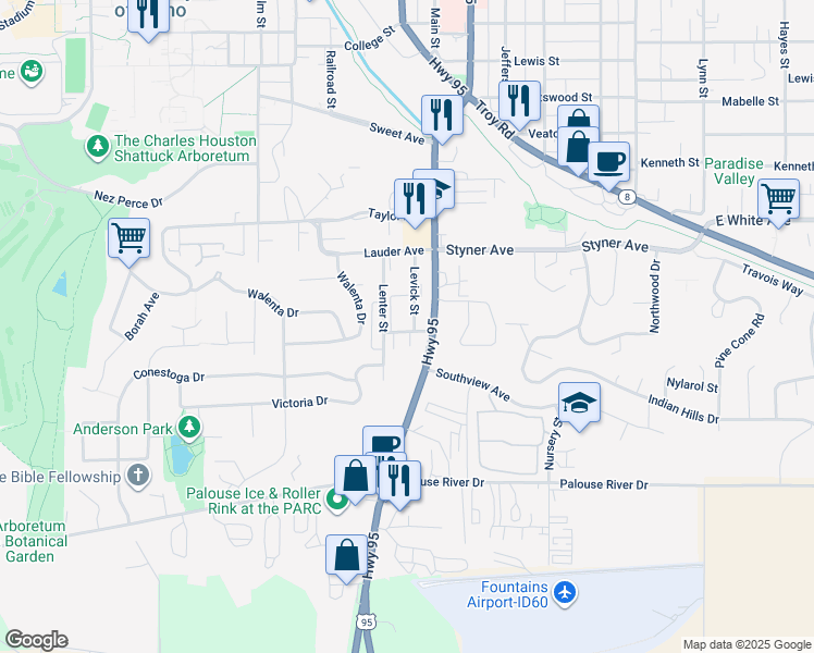 map of restaurants, bars, coffee shops, grocery stores, and more near 1575 Levick Street in Moscow