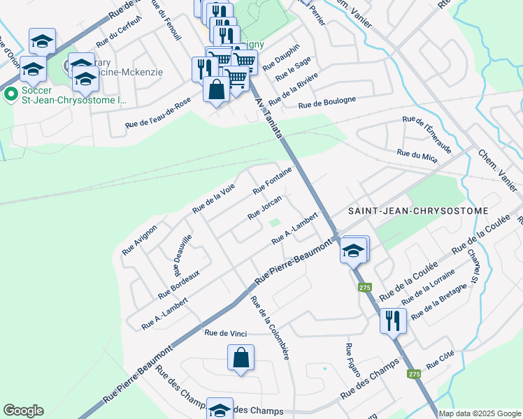map of restaurants, bars, coffee shops, grocery stores, and more near Rue Jorcan in Lévis