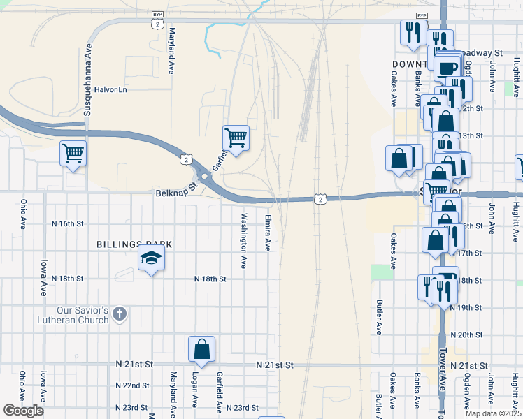 map of restaurants, bars, coffee shops, grocery stores, and more near 1500 Elmira Avenue in Superior