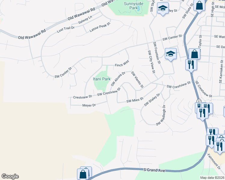 map of restaurants, bars, coffee shops, grocery stores, and more near 915-955 Southwest Alcora Drive in Pullman