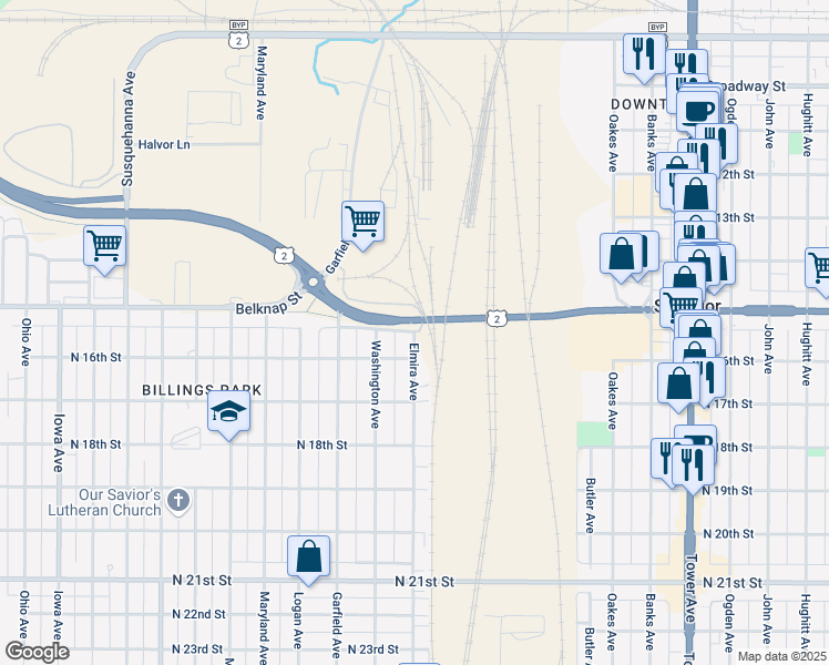 map of restaurants, bars, coffee shops, grocery stores, and more near 1500 Elmira Avenue in Superior