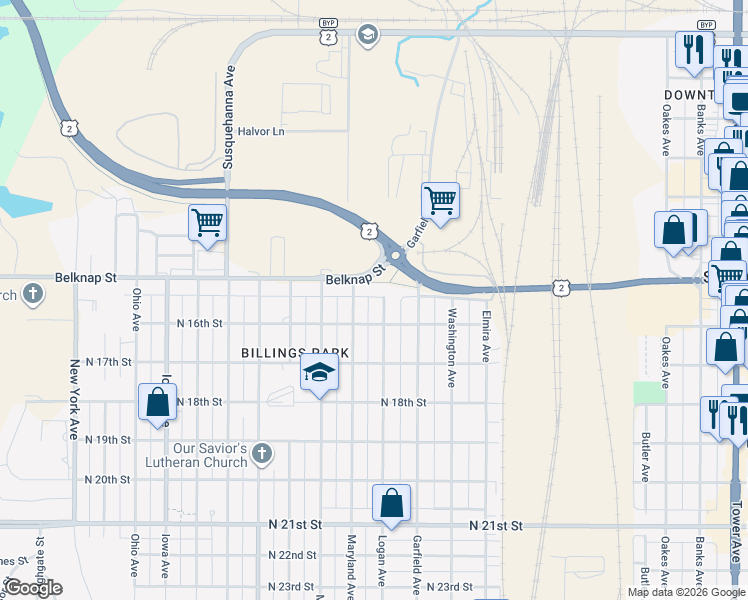 map of restaurants, bars, coffee shops, grocery stores, and more near 2806 Belknap Street in Superior