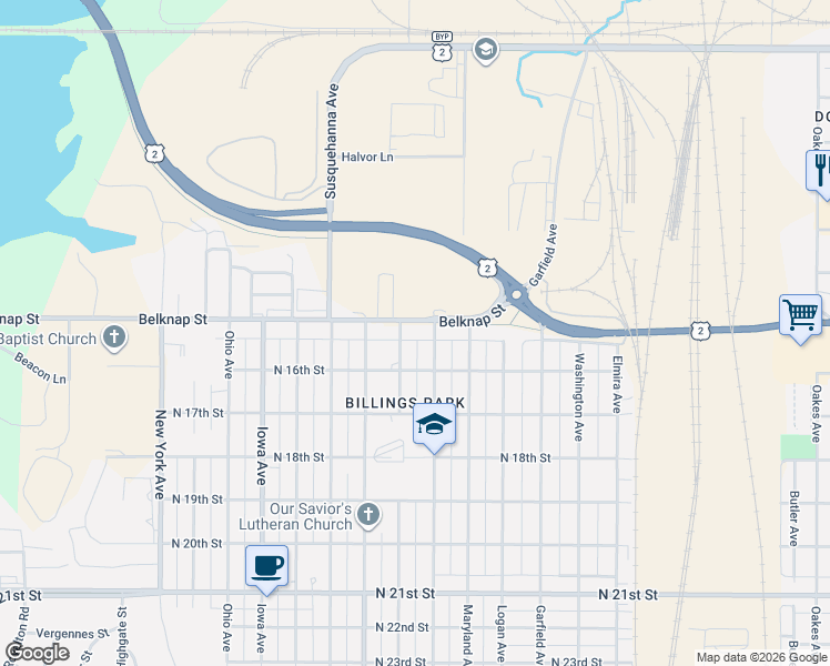 map of restaurants, bars, coffee shops, grocery stores, and more near 3014 Belknap Street in Superior