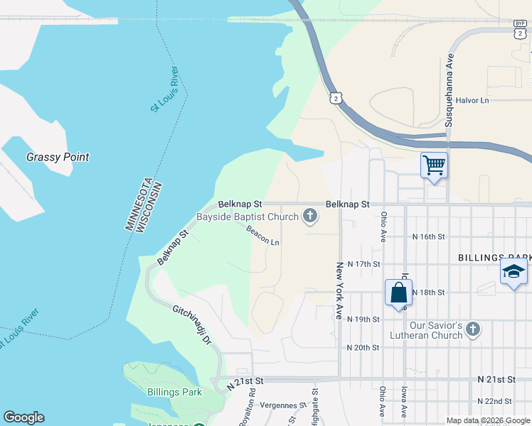 map of restaurants, bars, coffee shops, grocery stores, and more near 4012 Belknap Street in Superior