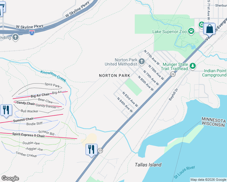 map of restaurants, bars, coffee shops, grocery stores, and more near 8315 Coleman Street in Duluth