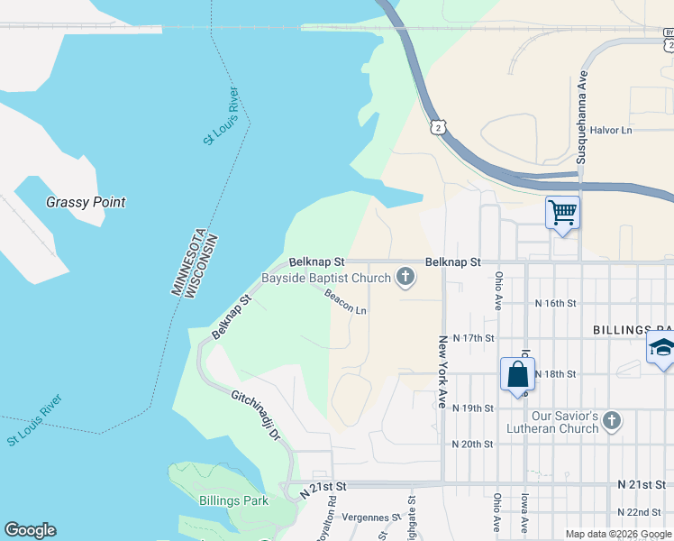 map of restaurants, bars, coffee shops, grocery stores, and more near 4012 Belknap Street in Superior