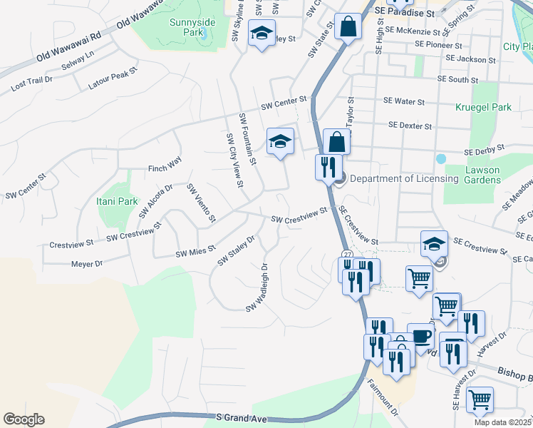 map of restaurants, bars, coffee shops, grocery stores, and more near in Pullman