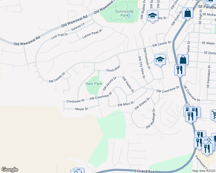 map of restaurants, bars, coffee shops, grocery stores, and more near 915 Southwest Alcora Drive in Pullman
