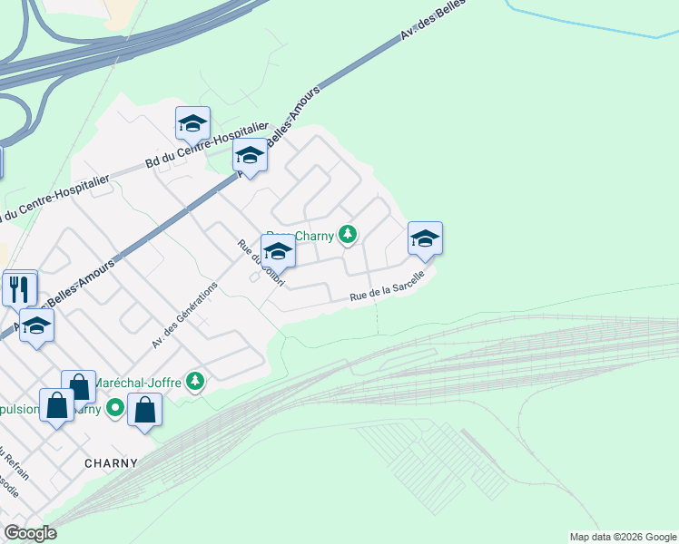 map of restaurants, bars, coffee shops, grocery stores, and more near 7264 Rue de l'Étourneau in Lévis