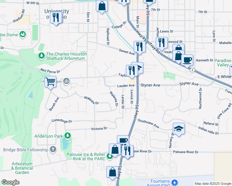 map of restaurants, bars, coffee shops, grocery stores, and more near 446 Ridge Road in Moscow