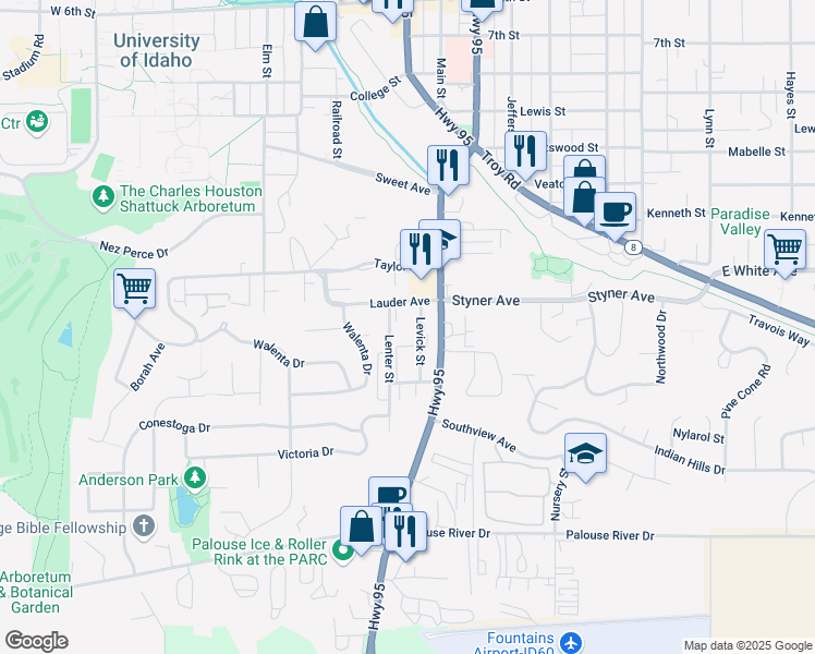 map of restaurants, bars, coffee shops, grocery stores, and more near 200 Lauder Avenue in Moscow